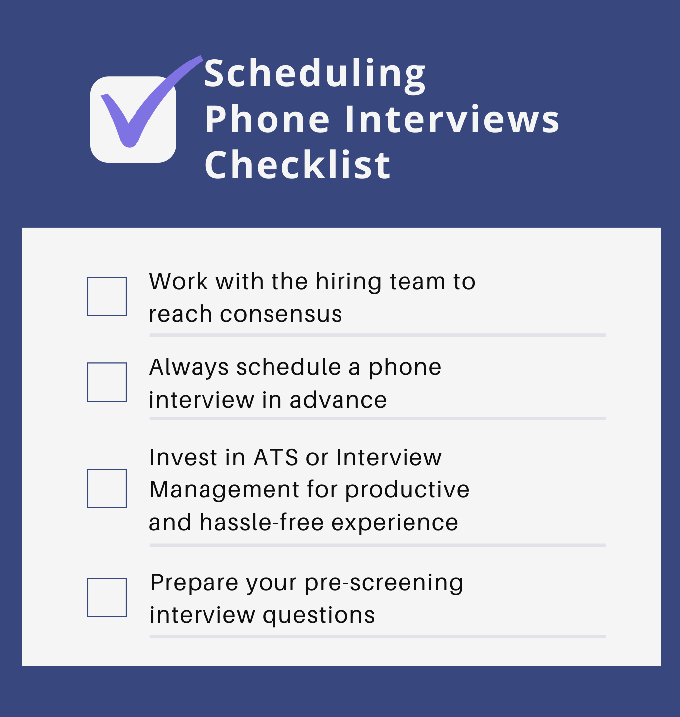 A recruiter needs a checklist when scheduling a phone interview